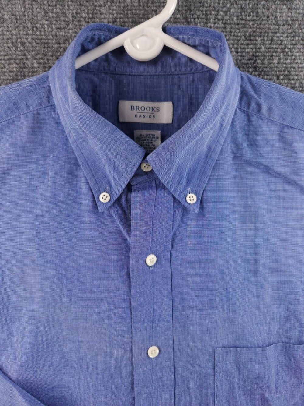 Brooks Brothers 16 34 Button-Down Cotton Long Sleeve Blue Solid Shirt Men Preppy